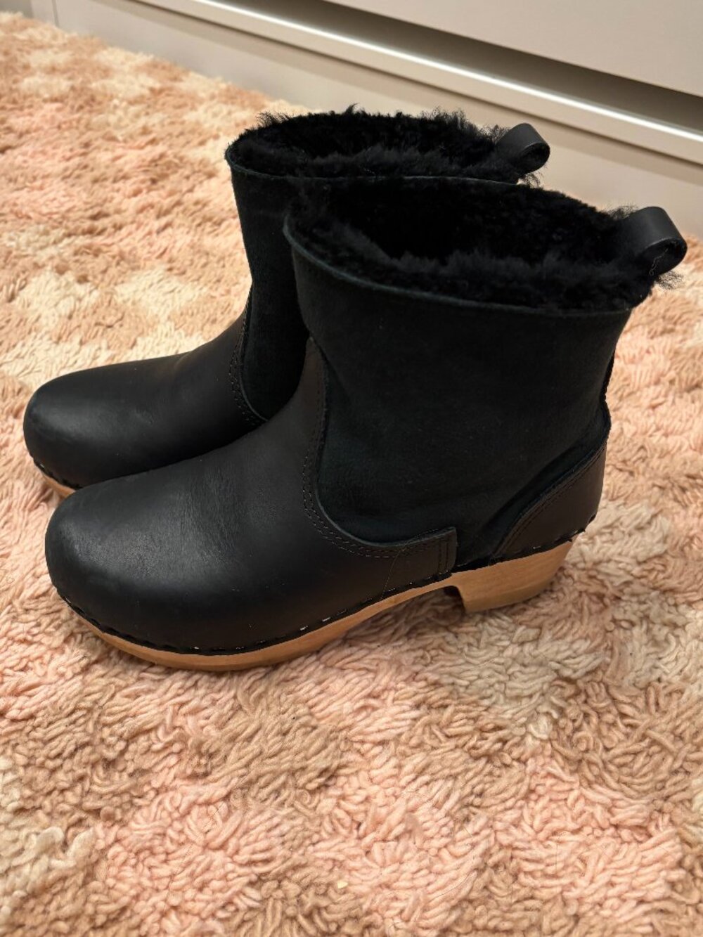 No. 6 black shearling clog boots
